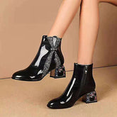 Bling Rhinestone Sequined Patent Leather Ankle Boots