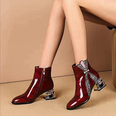 Bling Rhinestone Sequined Patent Leather Ankle Boots