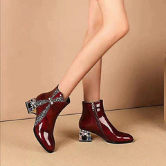 Bling Rhinestone Sequined Patent Leather Ankle Boots