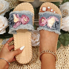 Cute Flower Decor Raw Trim Slippers
