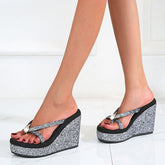 Bling Sequined Crystal Super High Heeled Flip Flops
