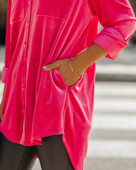 Zamora Pocketed Velvet Button Down Top - Fuchsia