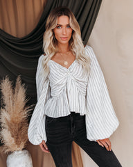 Zeke Linen Striped Balloon Sleeve Twist Top
