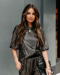 Ziah Sequin Puff Sleeve Blouse - Black