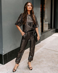 Ziah Sequin Puff Sleeve Blouse - Black