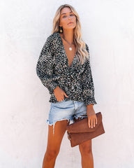 Zilla Floral Smocked Tie Blouse - Black