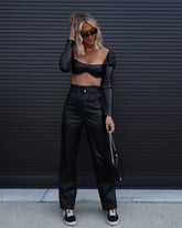 Zoe Faux Leather High Waisted Pocketed Pants - Black