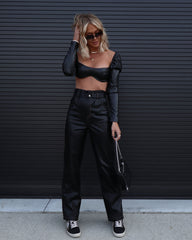 Zoe Faux Leather High Waisted Pocketed Pants - Black