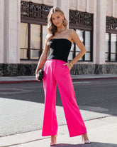 Zoey Pocketed Wide Leg Pants - Hot Pink