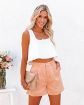 Zyana Pocketed High Rise Tailored Shorts - Peach