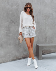 Adelaide Tweed Pocketed Shorts - Ivory/Beige