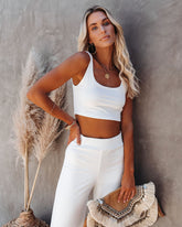 Campfire Ribbed Crop Knit Tank - White - SALE