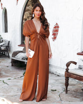 Dayna Satin Cutout Jumpsuit - Rust