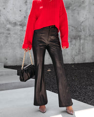 Earned It Pocketed Faux Leather Flare Pants - Black