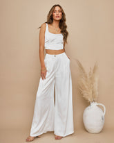 Endless Love Satin Pocketed Pants - Ivory