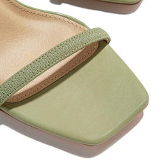 Elastic Straps Squared Toe Chunky Heels