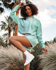 Jentry Washed Cotton Cutoff Hoodie - Blue