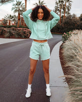 Jentry Washed Cotton Cutoff Hoodie - Blue