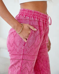 Lola Cotton Pocketed Eyelet Joggers - Hot Pink