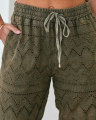 Lola Cotton Pocketed Eyelet Joggers - Olive