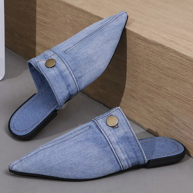 Casual Flat Pointed Toe Denim Slippers