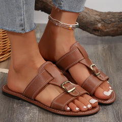 Casual Simple Flat Metal Buckle Roman Sandals