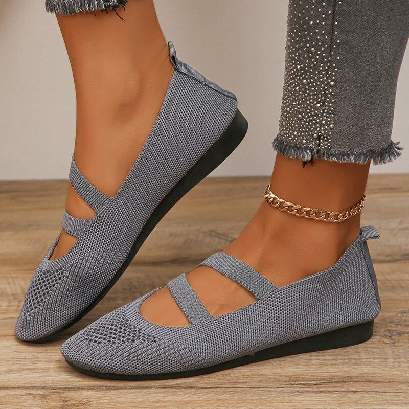 Breathable Mesh Flats Women Spring Summer Fashion Strap Knitting Casual Shoes Woman Round Toe Flat Heels Sneakers Female