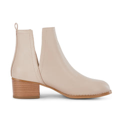 Beige Faux Leather Closed Toe Ankle Booties