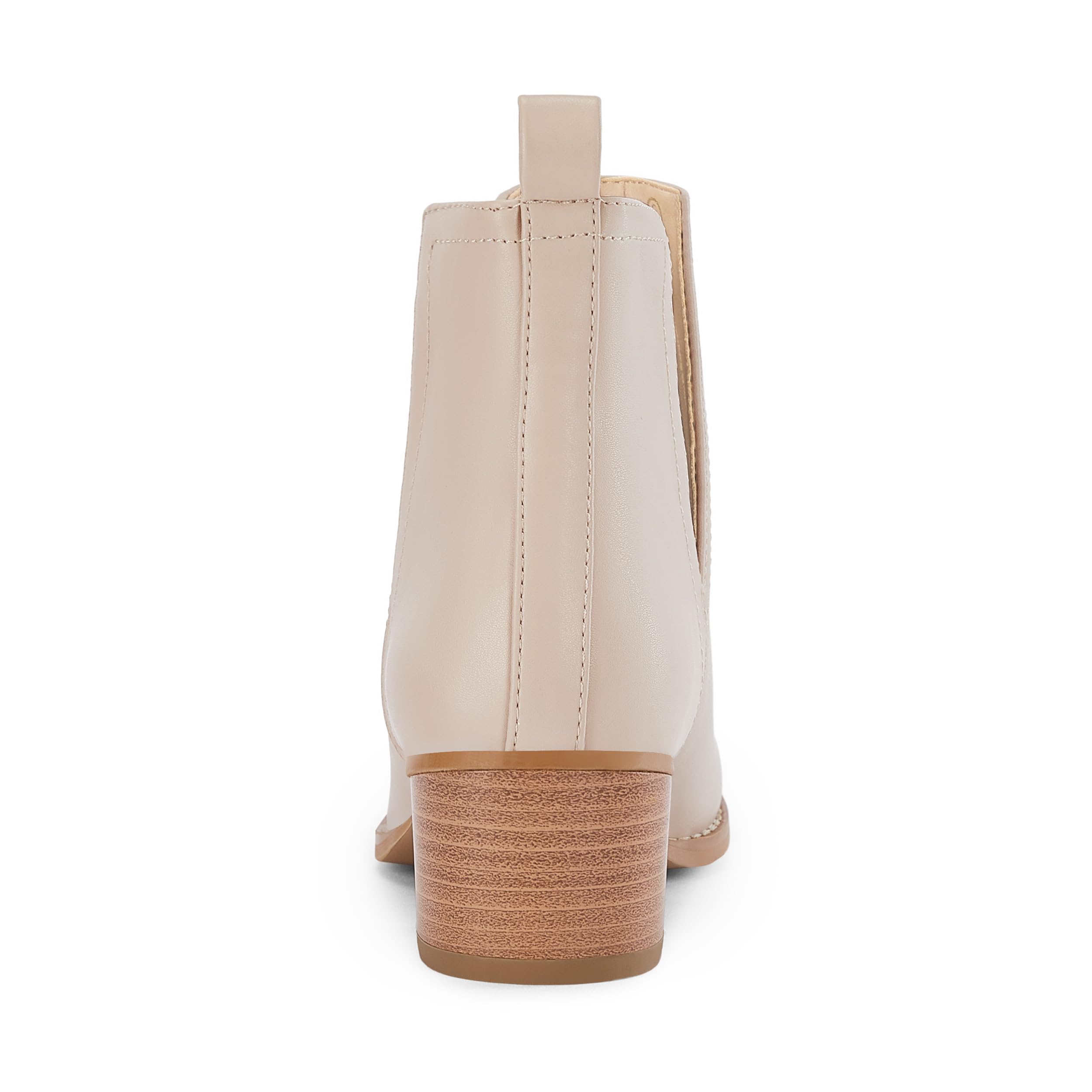 Beige Faux Leather Closed Toe Ankle Booties