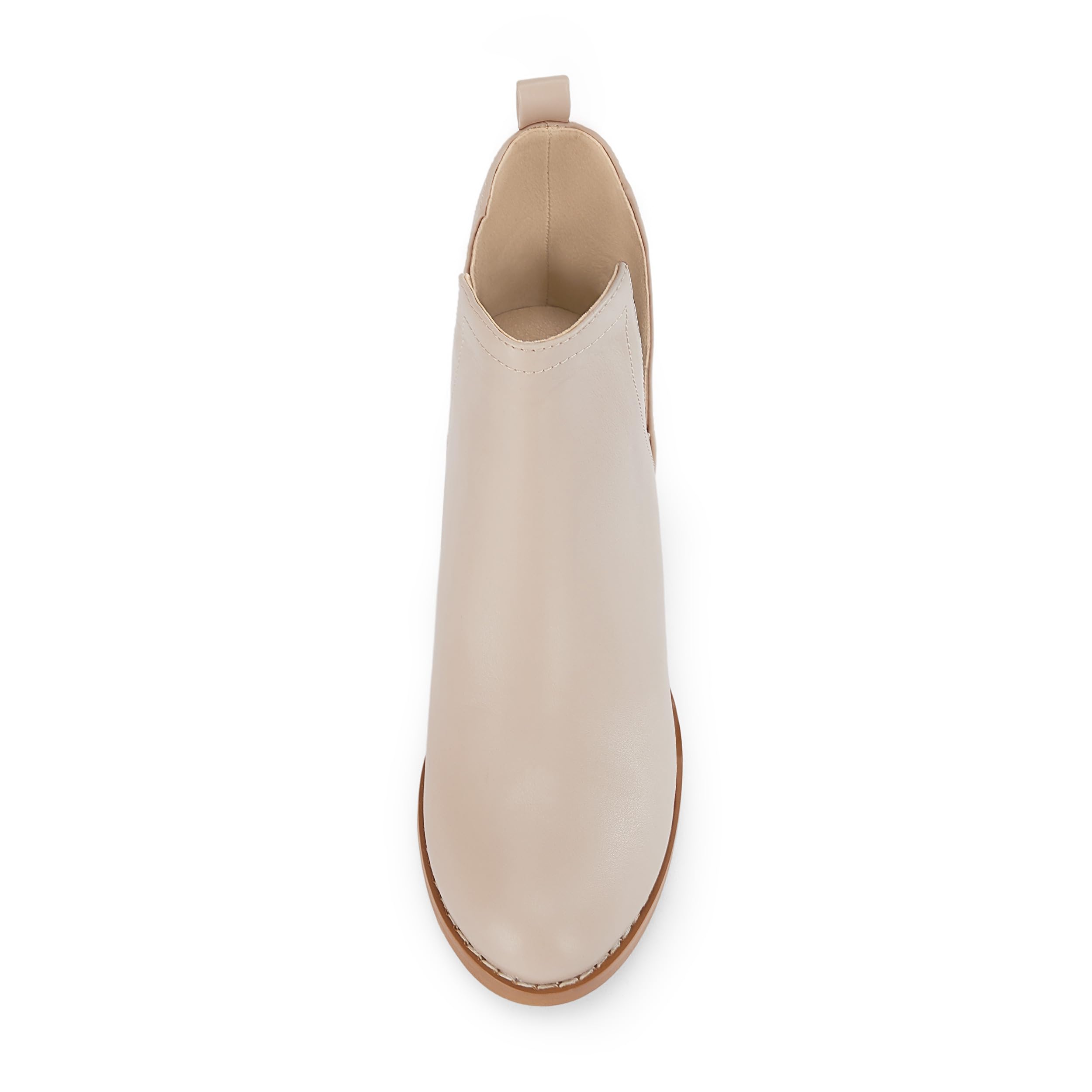 Beige Faux Leather Closed Toe Ankle Booties