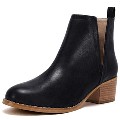 Black Faux Leather Closed Toe Ankle Booties