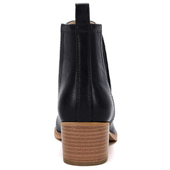 Black Faux Leather Closed Toe Ankle Booties