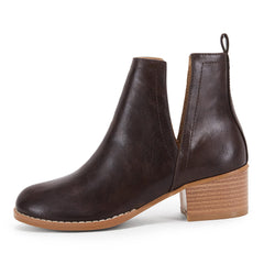 Dark Brown Faux Leather Closed Toe Ankle Booties