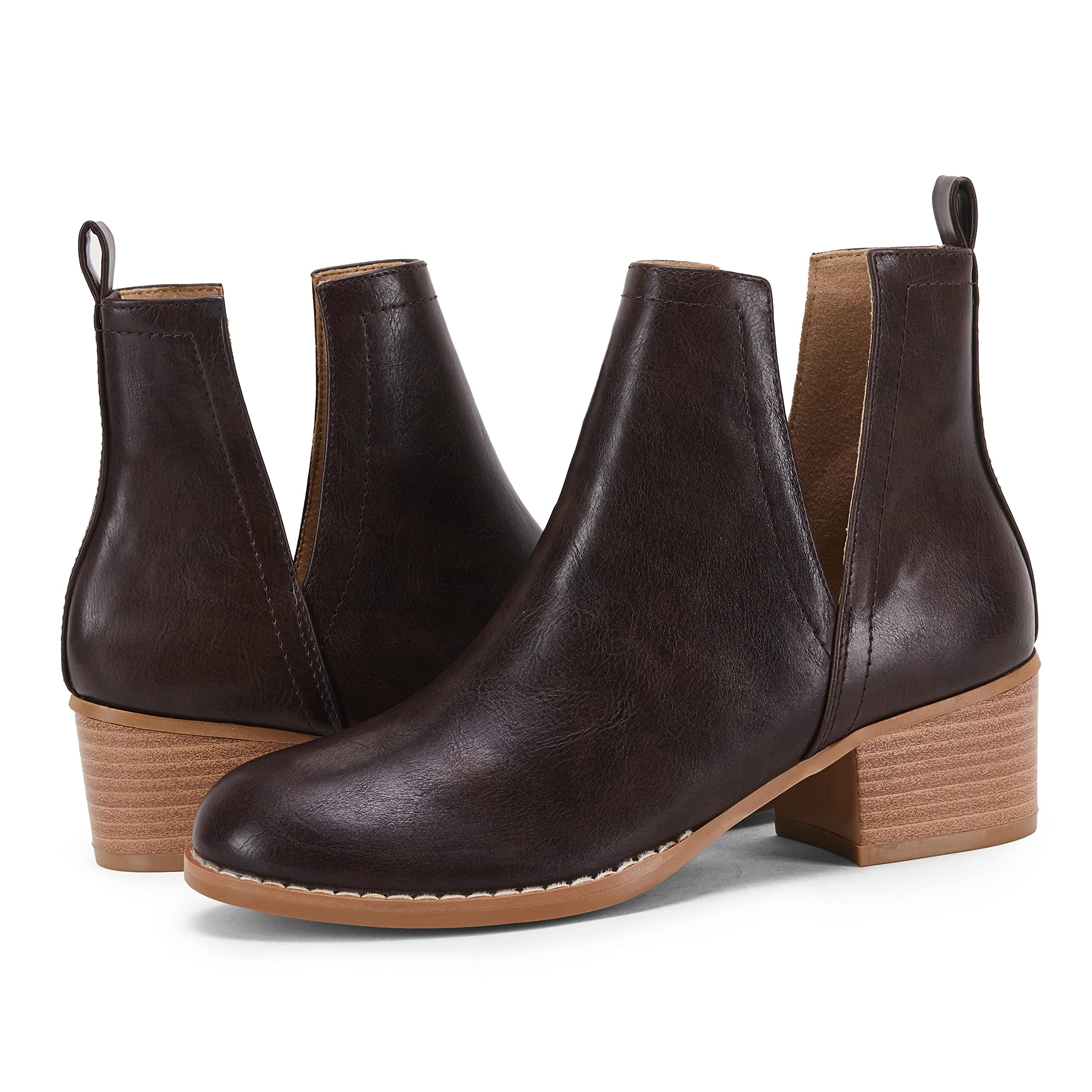 Dark Brown Faux Leather Closed Toe Ankle Booties