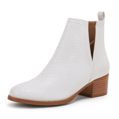 White Snakeskin Faux Leather Closed Toe Ankle Booties