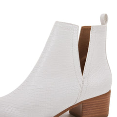 White Snakeskin Faux Leather Closed Toe Ankle Booties
