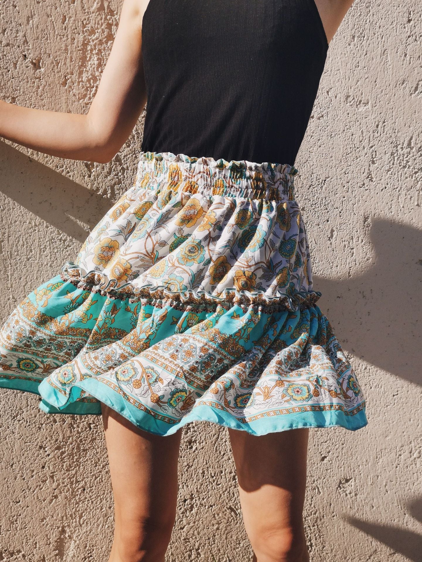 Cairo Printed Mini Skirt - Teal