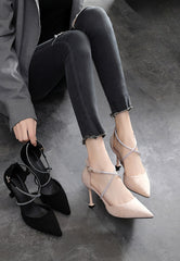 Black temperament hollow stiletto pointed toe high heels