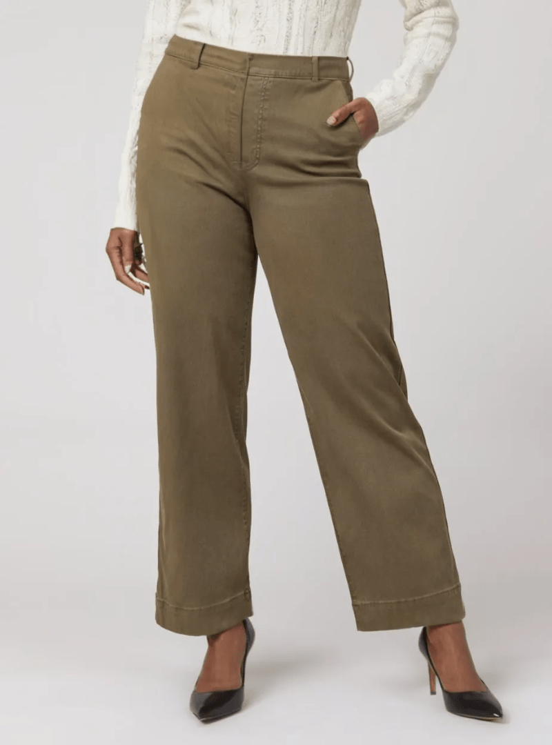 TUMMY CONTROL TWILL CROPPED WIDE LEG PANT