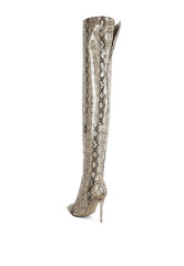 High Drama Snake Print Stiletto Long Boots