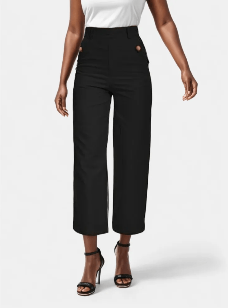 Stylish Twill Cropped Wide-Leg Trousers