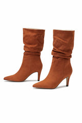 New Fashion Spring Outfit Suede Pointed Toe Pleated Stiletto Heels Ankle Boots
