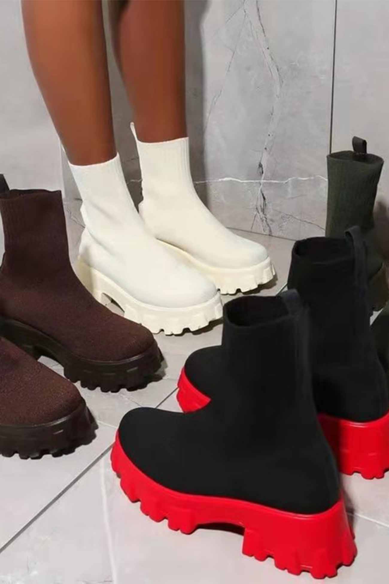 New Fashion Spring Outfit Knit Platform Sock Ankle Boots