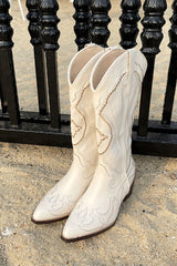 New Fashion Spring Outfit White Embroidery Pointed Western Cowboy Boots