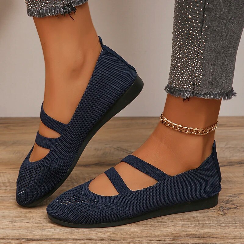Breathable Mesh Flats Women Spring Summer Fashion Strap Knitting Casual Shoes Woman Round Toe Flat Heels Sneakers Female