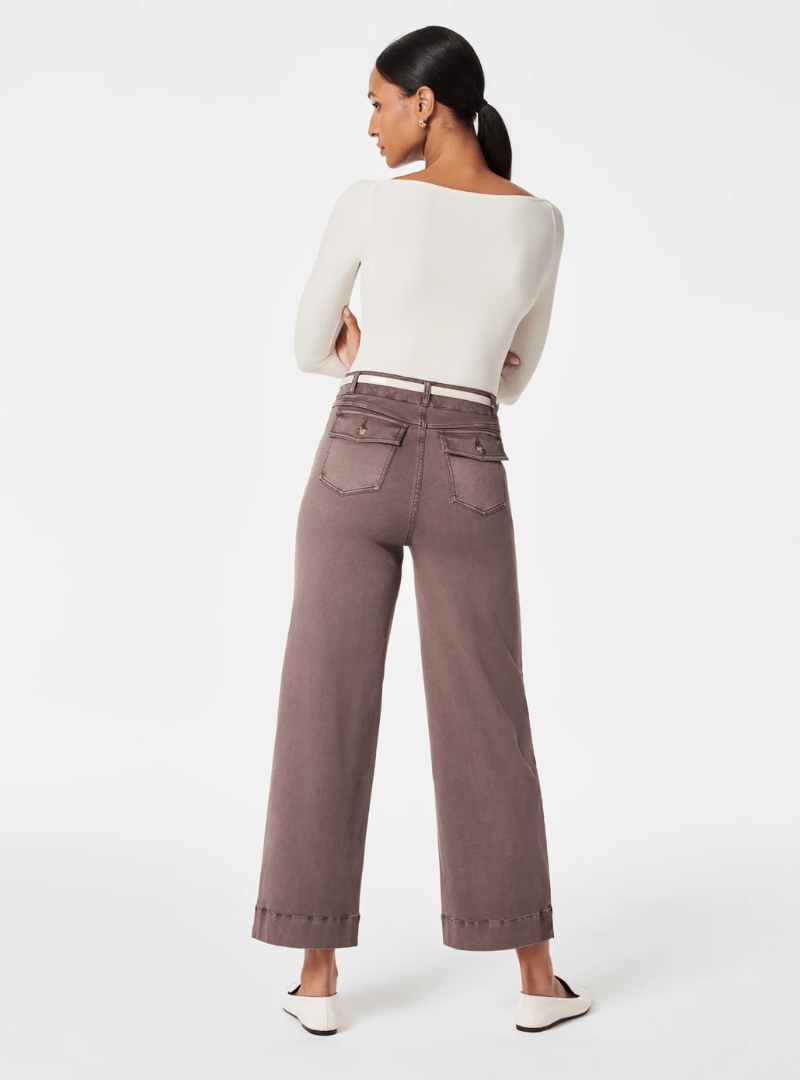 TUMMY CONTROL TWILL CROPPED WIDE LEG PANT