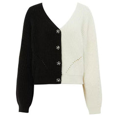 Cute Contrast Color Button Up Long Sleeve Open Knit Oversized Cardigan