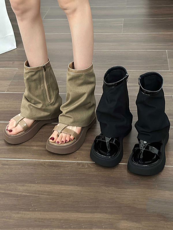 Hollow Split-Joint Split-Toe Zipper Boots Platform Shoes Sandals