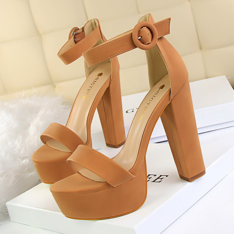 Women's Nightclub Platform Open Toe Belt Buckle Heels