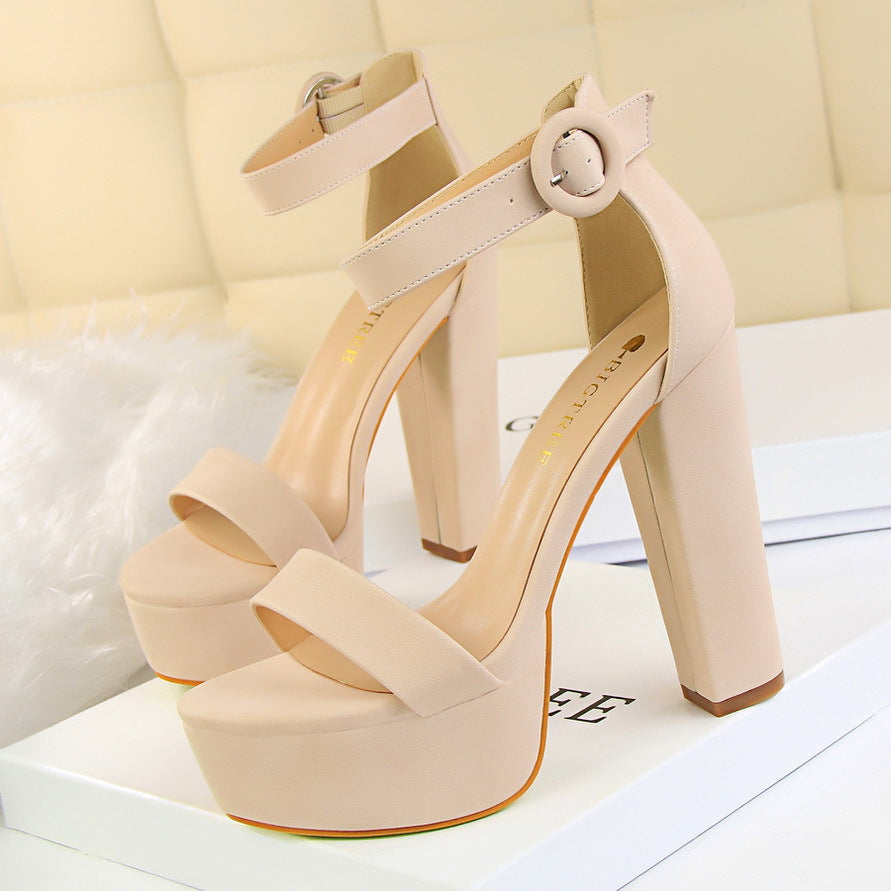 Women's Nightclub Platform Open Toe Belt Buckle Heels